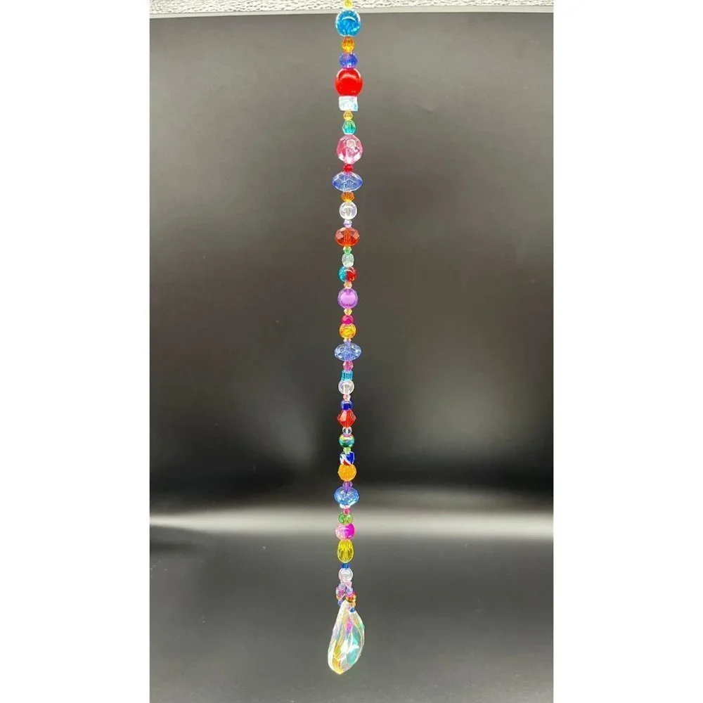 Beaded Suncatcher -  Multicolored - Clear Crystal Prism - Hanging Decor